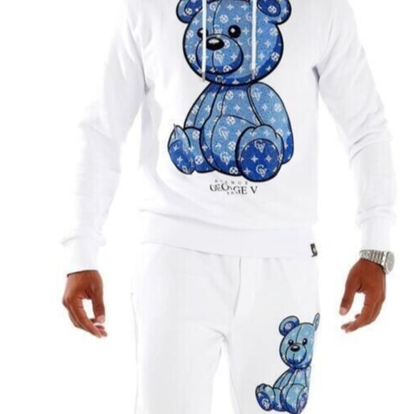 Avenue George V Paris jogging suit White Tracksuit men’s 2 piece set Rhinestone - Picture 4 of 8